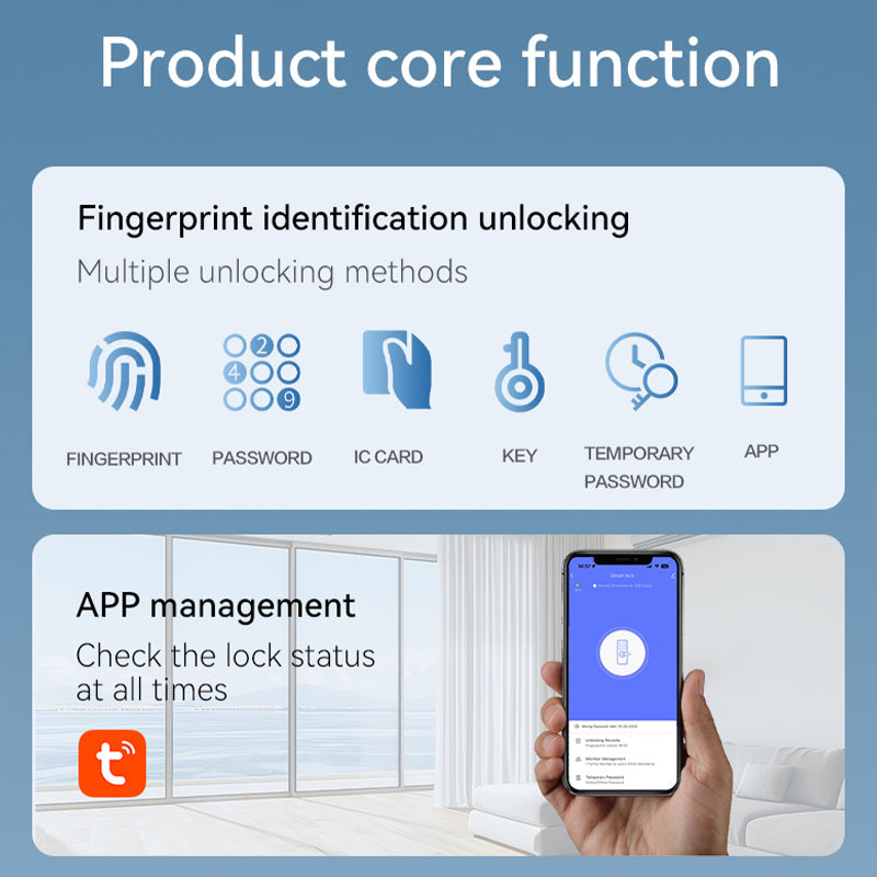 Digital Smart Door Lock with Fingerprint, Password, Card, Key and App Entry