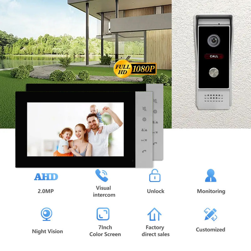 7-Inch Video Door Intercom with Touchscreen Monitor, Outdoor Camera and Door Unlock