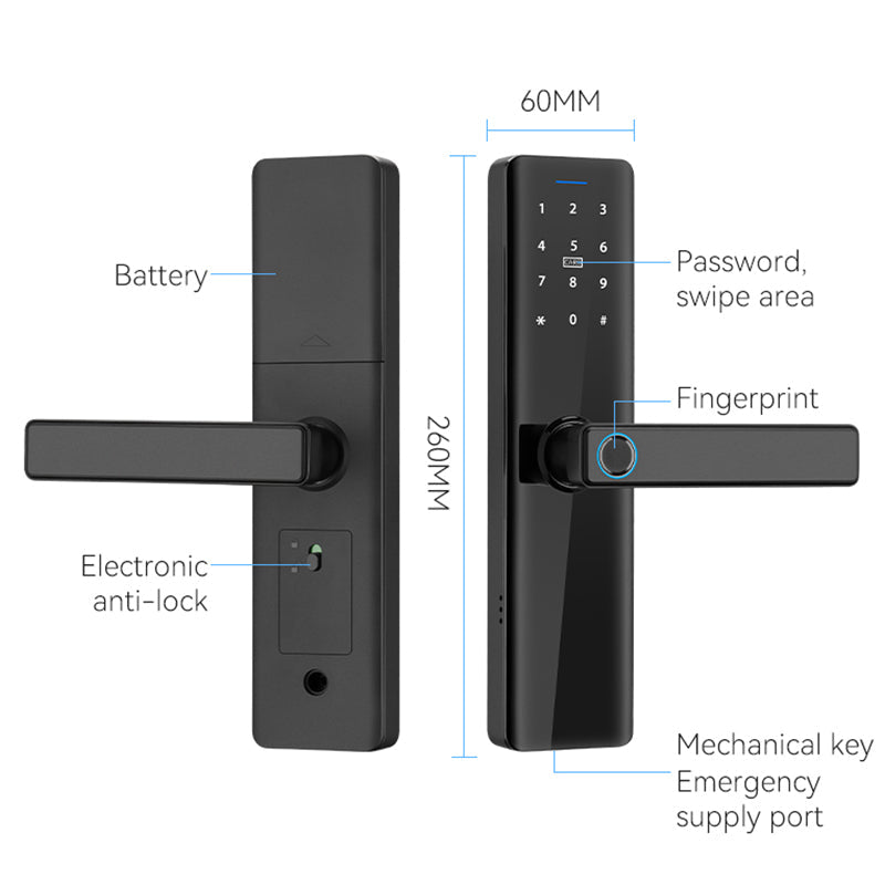 Digital Smart Door Lock with Fingerprint, Password, Card, Key and App Entry