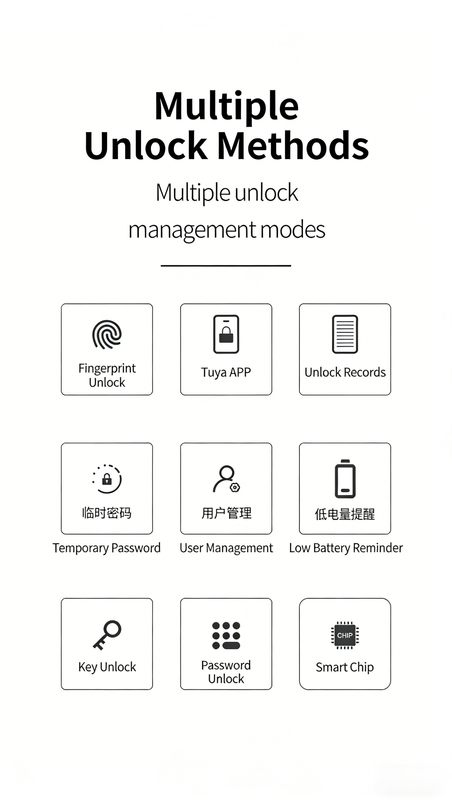 Smart Fingerprint Door Lock with WiFi Tuya App Control for Glass and Wooden Doors