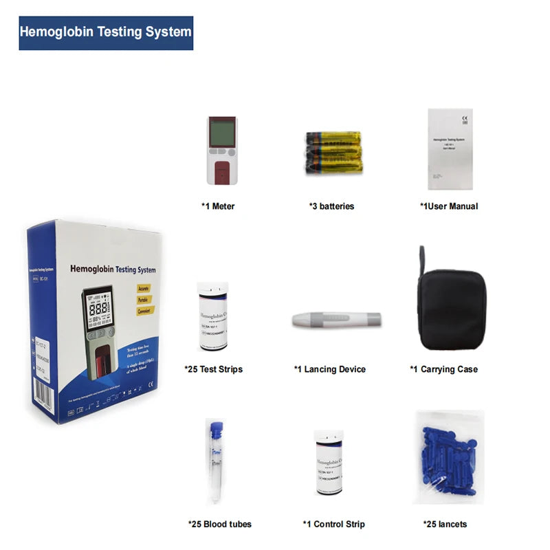 Portable Hemoglobin Test Device with Strips, Lancets & Accessories