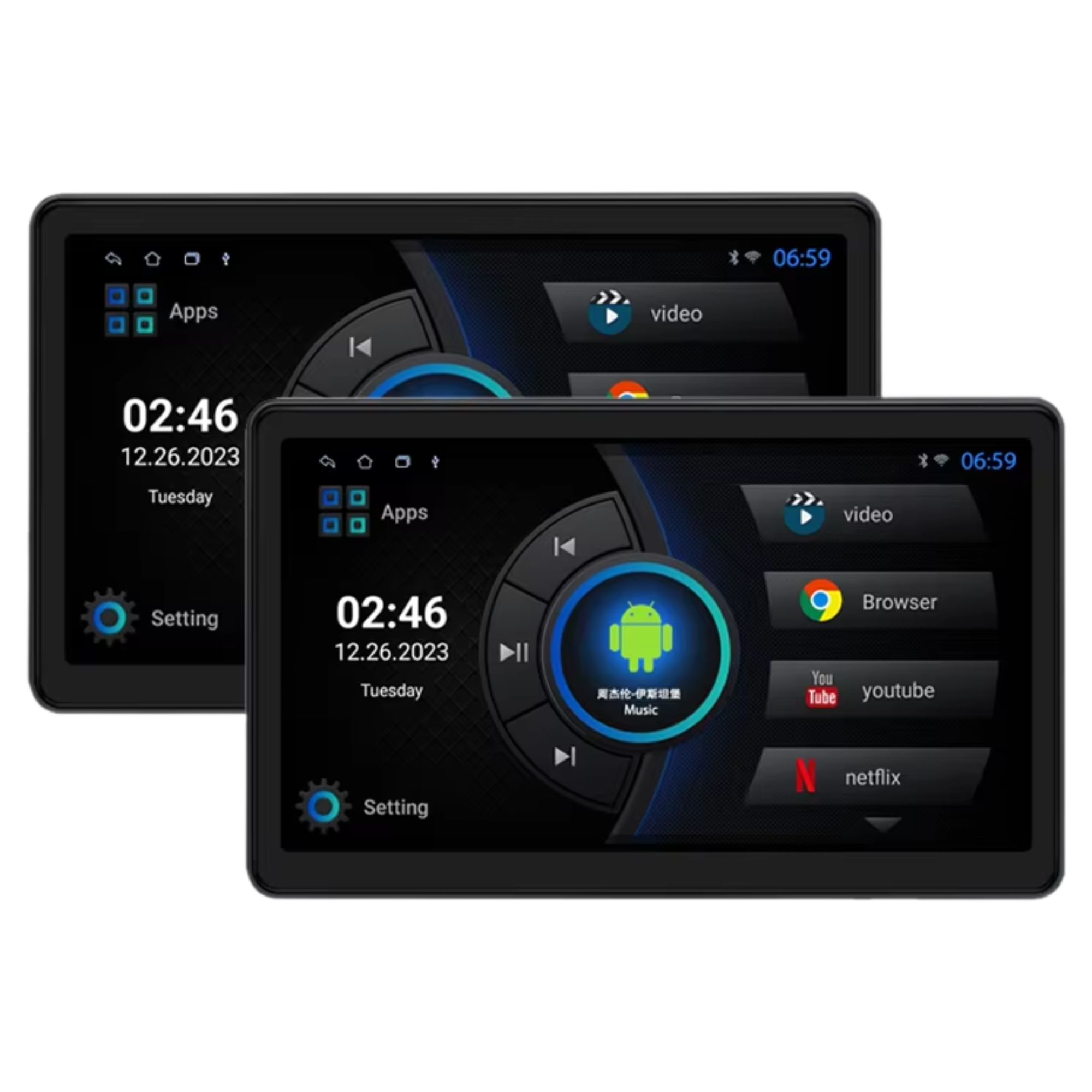 Dual 10.1in Android 13 Car Headrest Monitors 32GB