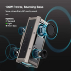 100W Wireless Speaker with Deep Bass, RGB Light Show, and TWS Stereo Pairing