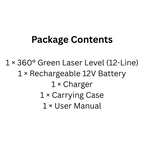 Cordless 12-Line 360° Green Laser Level with Battery, Charger & Hard Case