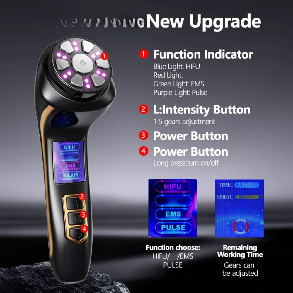 Facial Toning Tool with 4 Modes – HIFU, LED Therapy, EMS & Pulse Heat Technology