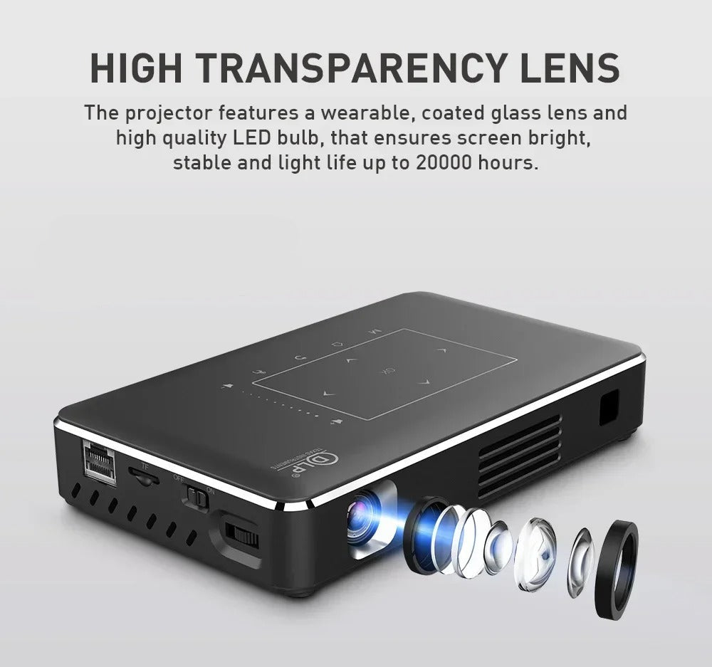 Compact Home Theater Projector 854x480 Dual-Band WiFi Auto Focus & Corner Keystone Black