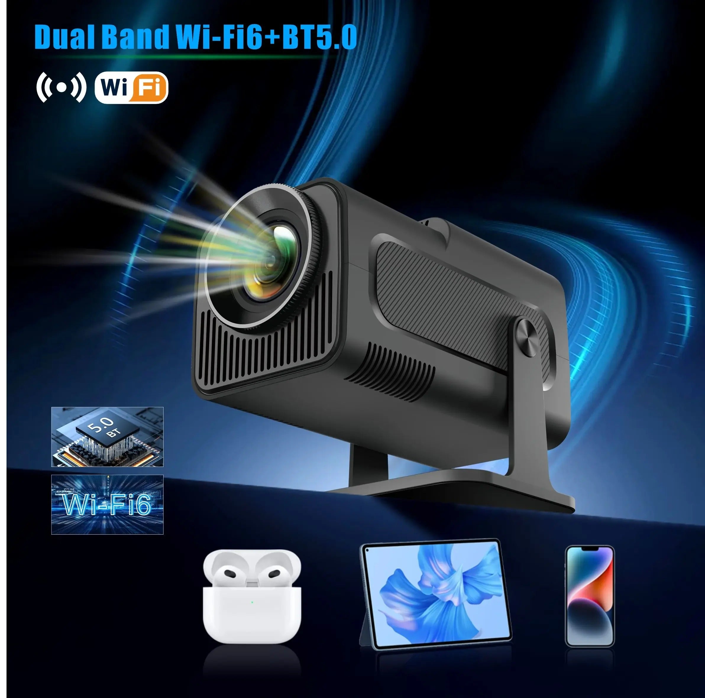 Compact Home Theater Projector 300 ANSI Bluetooth 5.0 & Streaming Apps Black