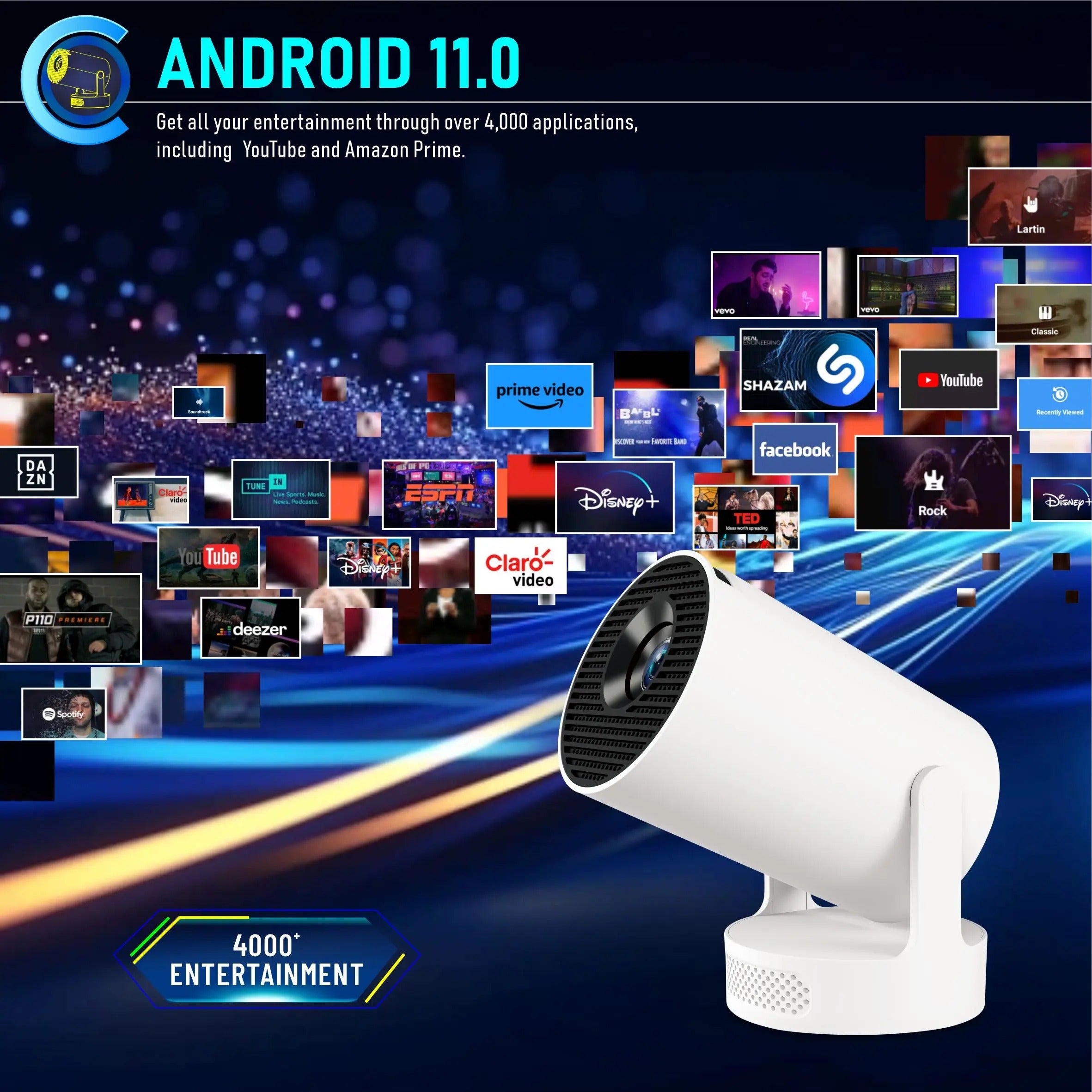 Compact Home Theater Projector with Auto Keystone, Bluetooth 5.2 & 720P HD Display White
