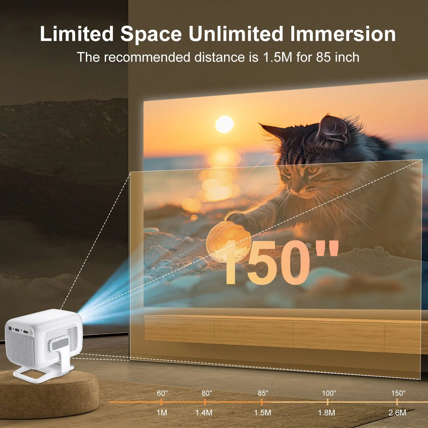 Compact 200 ANSI Lumen Home Projector with Bluetooth 5.4 & Android 11 White