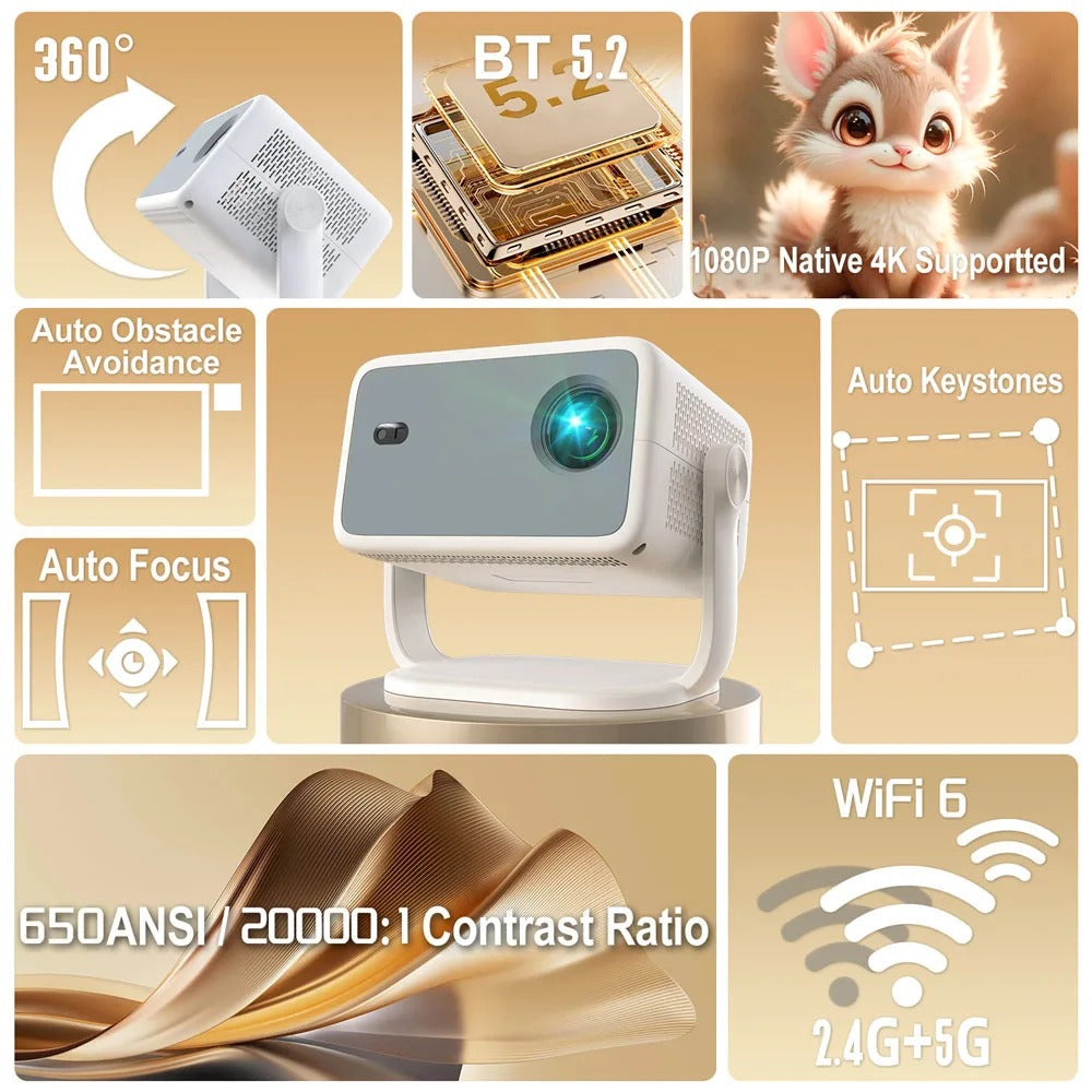 Smart WiFi Bluetooth Projector with Electronic Focus 1080p Resolution & 320 ANSI Lumens White