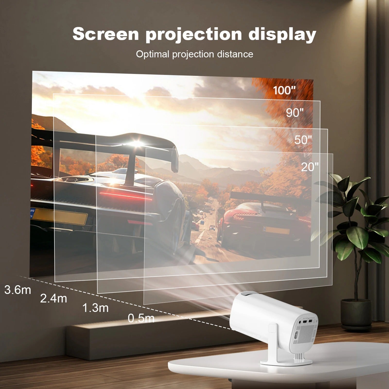 Compact Home Theater Projector 240 Lumens 720P Dual-Band WiFi Bluetooth 5.0 White