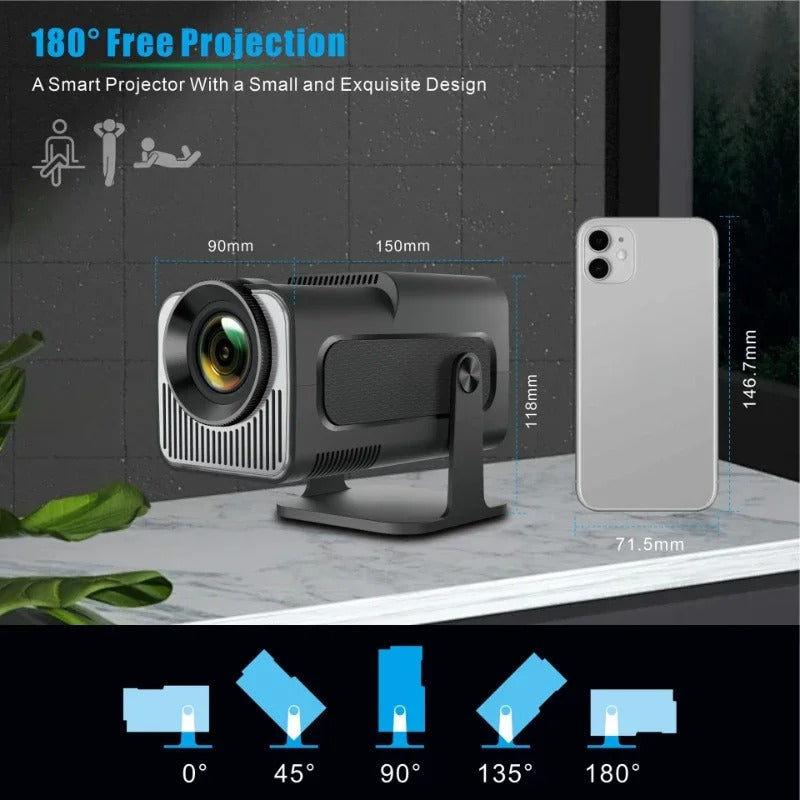 Compact Home Theater Projector with Auto Keystone 200 ANSI Lumens Dual-Band WiFi Black