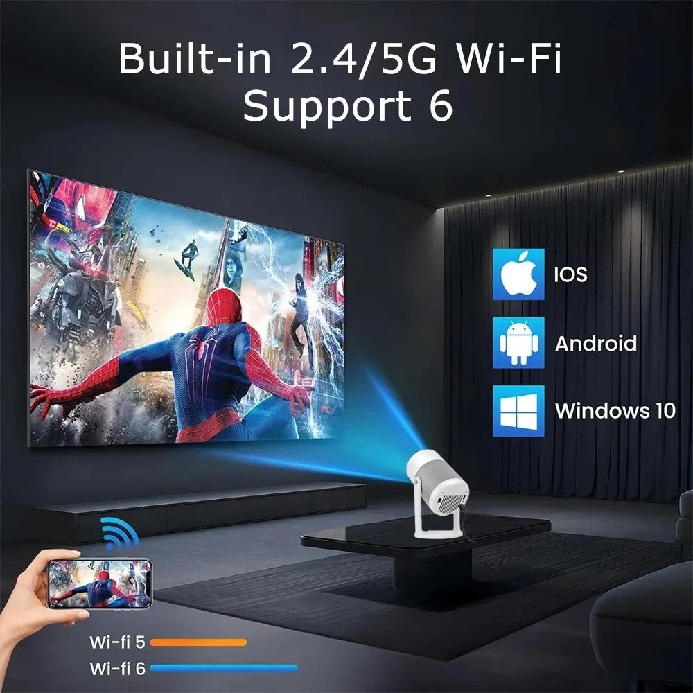 Smart Home Projector with Android 11 HD Resolution Wireless Streaming White