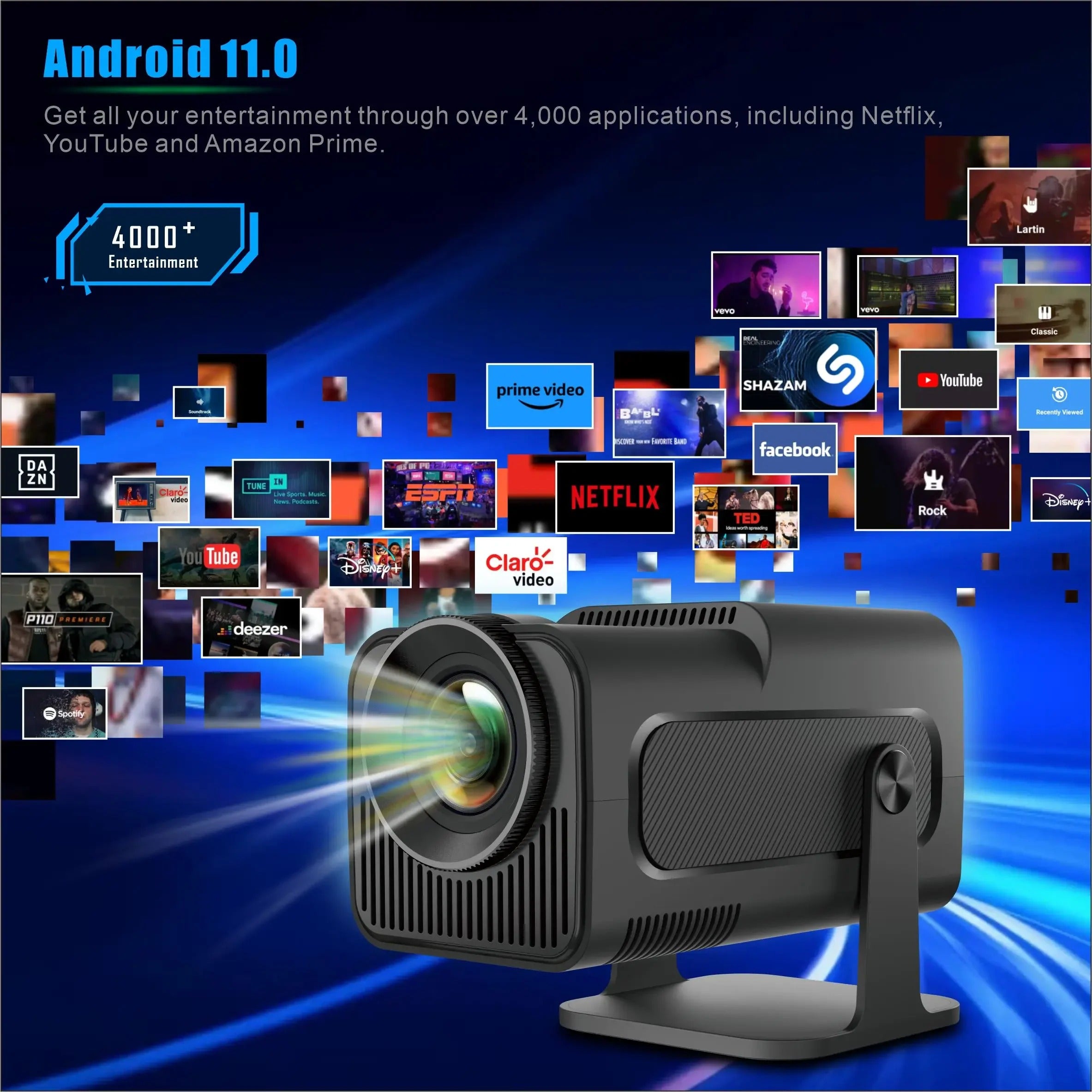 Compact Home Theater Projector 300 ANSI Bluetooth 5.0 & Streaming Apps Black
