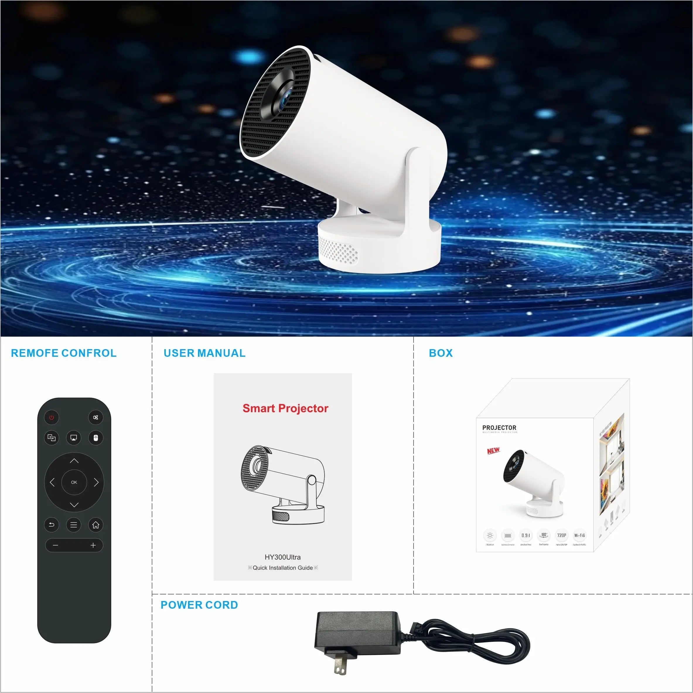 Compact Home Theater Projector with Auto Keystone, Bluetooth 5.2 & 720P HD Display White