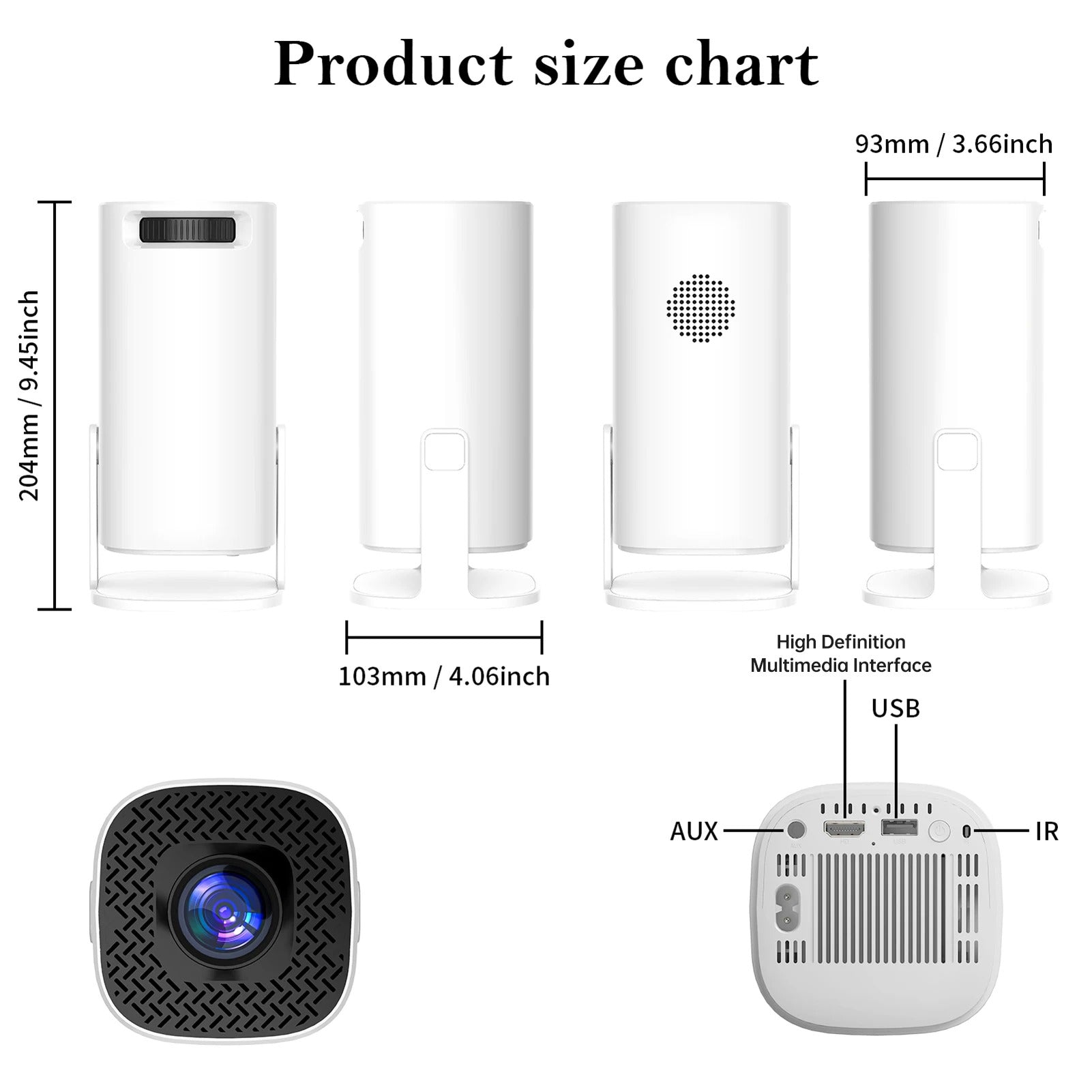 Compact Home Theater Projector 240 Lumens 720P Dual-Band WiFi Bluetooth 5.0 White