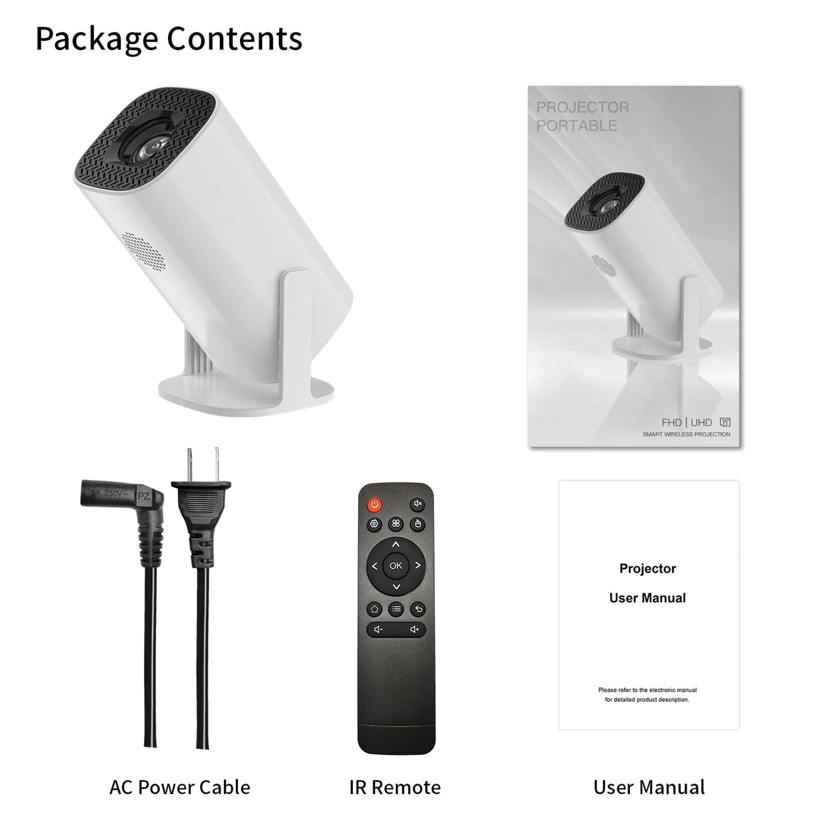 Compact Home Theater Projector 240 Lumens 720P Dual-Band WiFi Bluetooth 5.0 White
